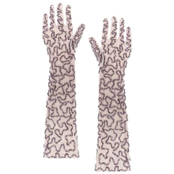 retrofete Poppy Gloves in Mink Grey One Size New Womens Sequin Elbow - Picture 2 of 7